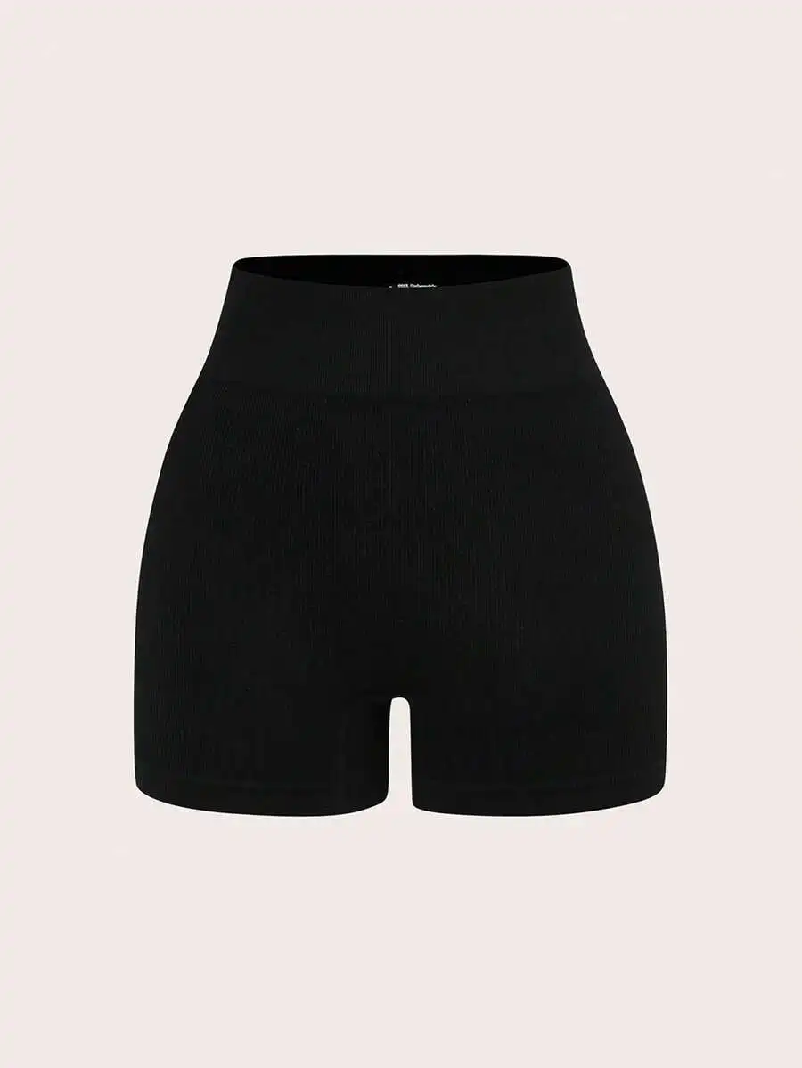 High-Waisted Seamless Ribbed Knit Shorts Solid Black Casual Comfortable Summer Sportwear
High-Waisted Seamless Ribbed Knit Shorts Solid Black Casual Comfortable Summer Sportwear
