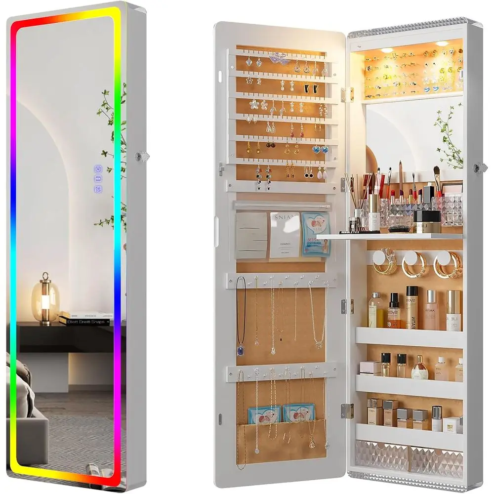 LED Mirror Jewelry Cabinet with RGB Lights,47.2" Wall Mounted Jewelry Organizer with Full-Length Mirror,Over The Door Hanging Je
LED Mirror Jewelry Cabinet with RGB Lights,47.2" Wall Mounted Jewelry Organizer with Full-Length Mirror,Over The Door Hanging Je