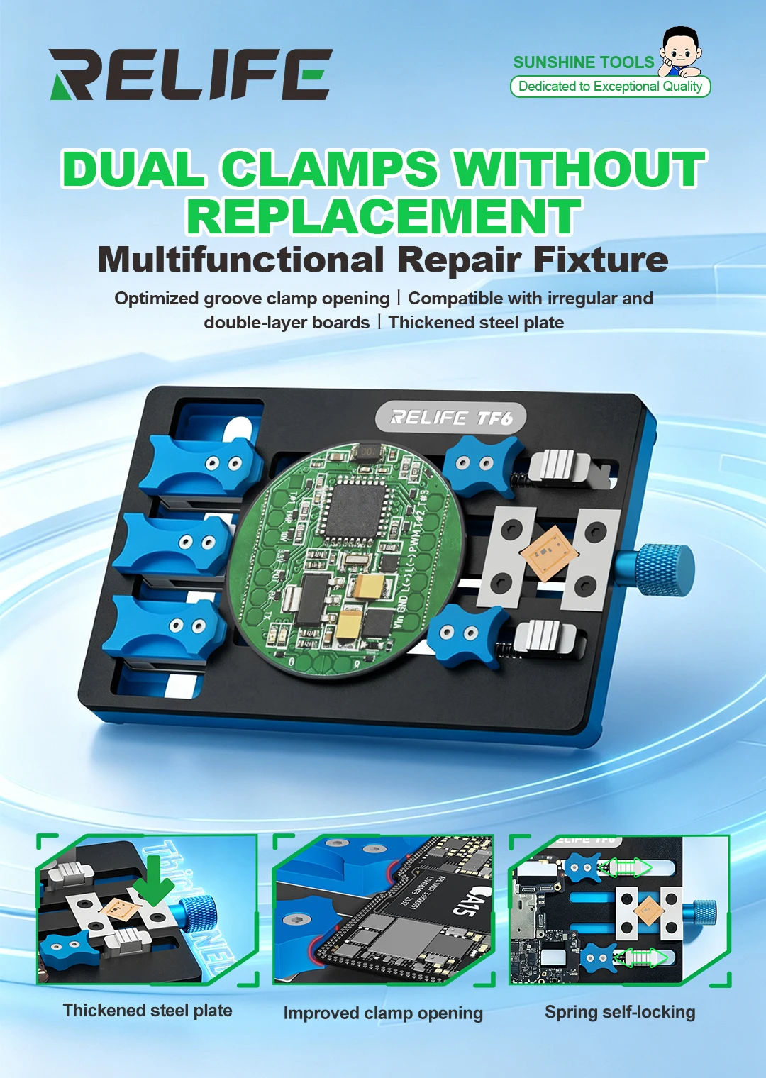 RELIFE TF6 Dual Clamps Phone Motherboard Holder for Professional Repair Clamp Support Irregular Double Layer Circuit Board
RELIFE TF6 Dual Clamps Phone Motherboard Holder for Professional Repair Clamp Support Irregular Double Layer Circuit Board