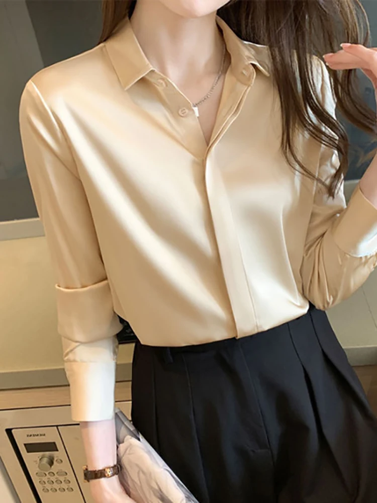 Silk Shirt Women's 2026 New Professional Long Sleeve Commute OL Satin Pure Color Business Inner Wear Loose Fit Korean Style
Silk Shirt Women's 2026 New Professional Long Sleeve Commute OL Satin Pure Color Business Inner Wear Loose Fit Korean Style
