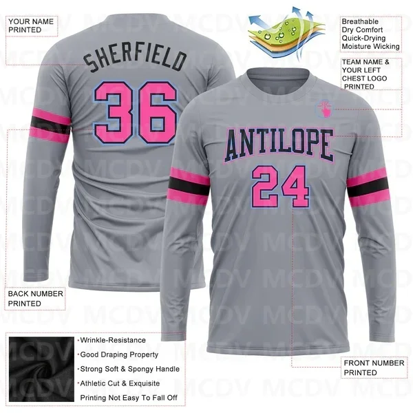 Custom Gray Pink Black-Light Blue Long Sleeve Performance T-Shirt 3D Printed Long Sleeve T-Shirt
Custom Gray Pink Black-Light Blue Long Sleeve Performance T-Shirt 3D Printed Long Sleeve T-Shirt