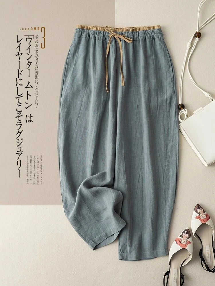Summer Retro Cotton Linen Loose Harem Pants Elastic Waist Drawstring Wide-leg Ankle-Length Pants Basic Versatility Casual Pants
Summer Retro Cotton Linen Loose Harem Pants Elastic Waist Drawstring Wide-leg Ankle-Length Pants Basic Versatility Casual Pants