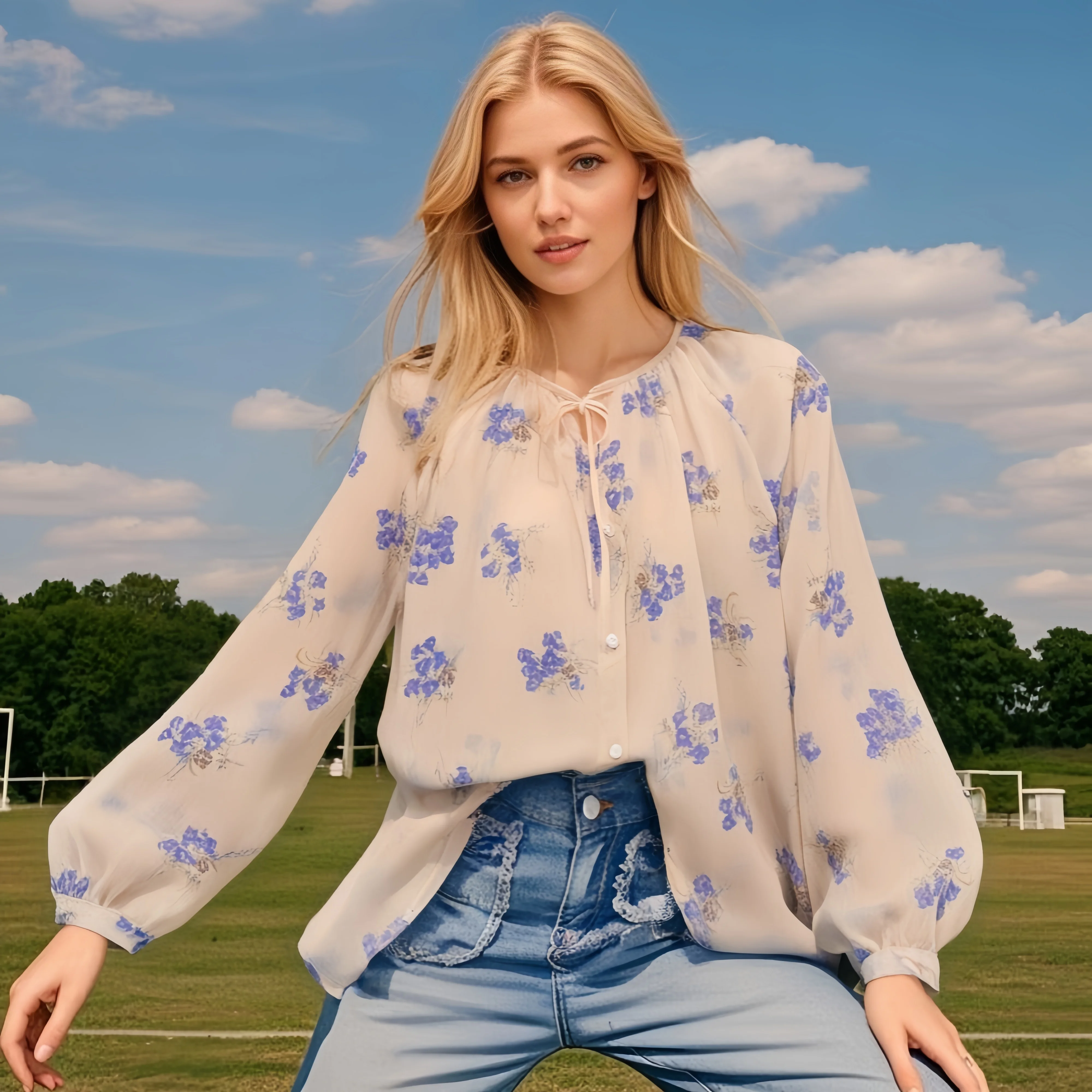 PB&ZA 2025 new arrival women's long sleeve loose floral print shirt with drawstring collar and button design
PB&ZA 2025 new arrival women's long sleeve loose floral print shirt with drawstring collar and button design