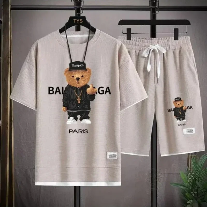 Summer Cartoon Bear Letter Printed Waffle Suit Men's Breathable Casual Short-sleeved T-shirt Shorts Two-piece Suit M-3XL
Summer Cartoon Bear Letter Printed Waffle Suit Men's Breathable Casual Short-sleeved T-shirt Shorts Two-piece Suit M-3XL