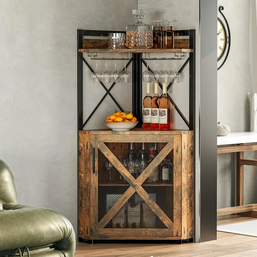 Corner Bar Cabinet with Storage, Wine Cabinet with Glass Holder, Metal Mesh Door & Adjustable Shelf, Liquor Cabinet Bar for Home
Corner Bar Cabinet with Storage, Wine Cabinet with Glass Holder, Metal Mesh Door & Adjustable Shelf, Liquor Cabinet Bar for Home