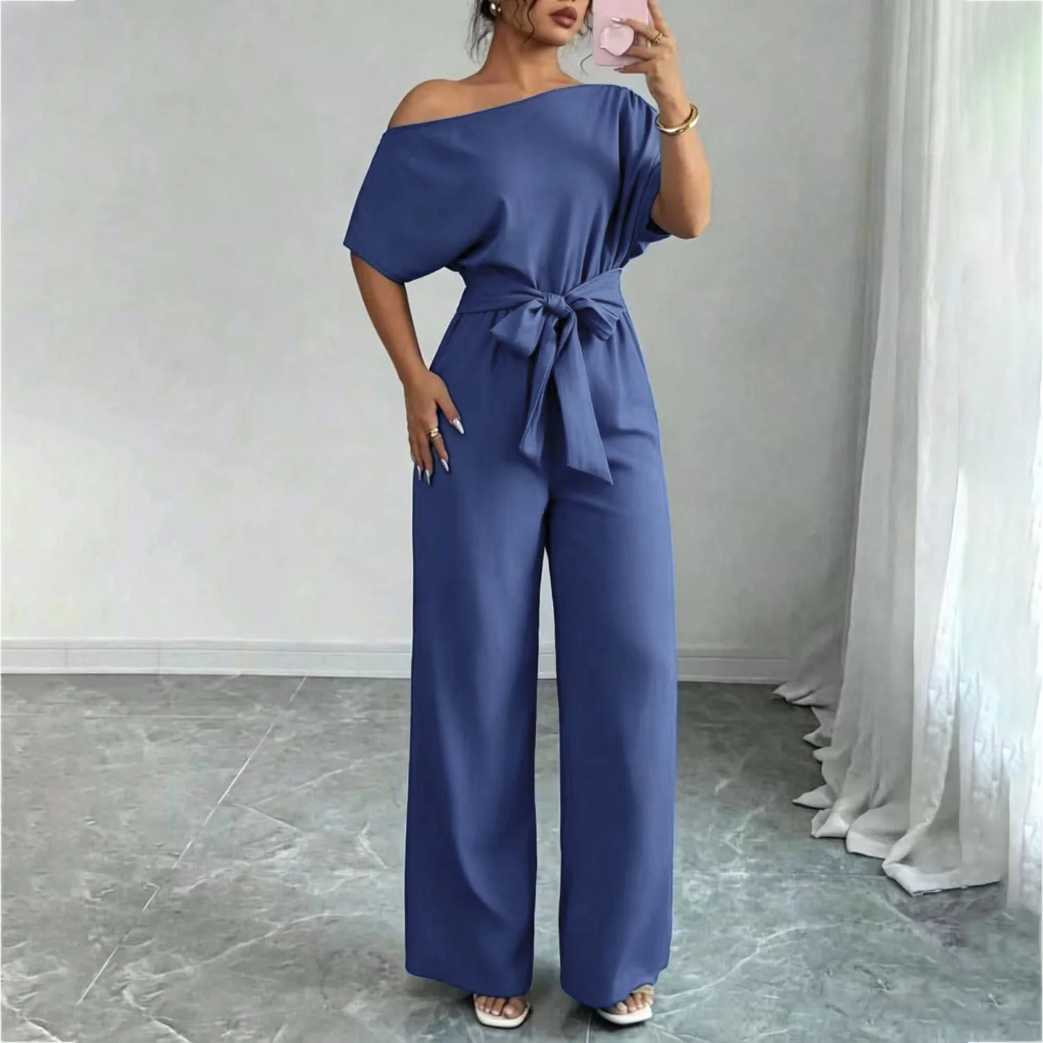 Summer Casual Elegant Off Shoulder Jumpsuit for Women High Waist Belted Wide Leg Solid Color Fashion Long Romper 2026 New
Summer Casual Elegant Off Shoulder Jumpsuit for Women High Waist Belted Wide Leg Solid Color Fashion Long Romper 2026 New
