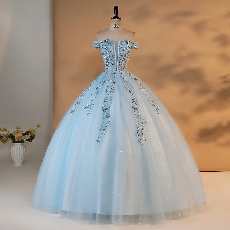 Shiny Blue V Neck Quinceanera Dresses Off The Shoulder Crytals Beading Formal Party Prom Gown Vestidos De 15 Anos Customized
Shiny Blue V Neck Quinceanera Dresses Off The Shoulder Crytals Beading Formal Party Prom Gown Vestidos De 15 Anos Customized