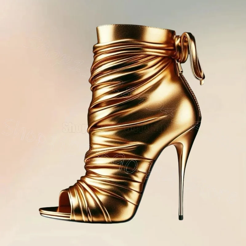 Gold Pleated Design Peep Toe Sandals Boots Back Zipper Women Shoes Thin High Heels Party Banquet Dating 2024 Zapatos Para Mujere
Gold Pleated Design Peep Toe Sandals Boots Back Zipper Women Shoes Thin High Heels Party Banquet Dating 2024 Zapatos Para Mujere