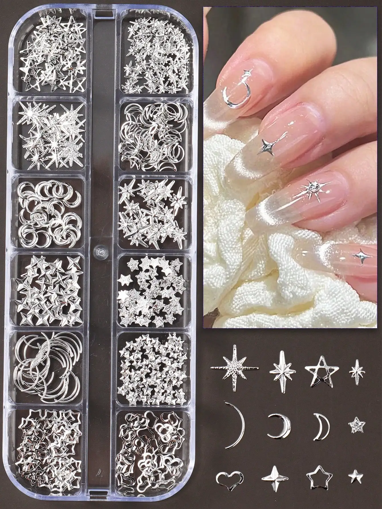 12 Grids Gold Moon & Star Metallic Nail Charms, 3D Y2K Jewelry Rhinestones & Steel Ball Nail Art. Decoration Manicure Supply. DIY Nail Gems & Nail Supplies.
12 Grids Gold Moon & Star Metallic Nail Charms, 3D Y2K Jewelry Rhinestones & Steel Ball Nail Art. Decoration Manicure Supply. DIY Nail Gems & Nail Supplies.