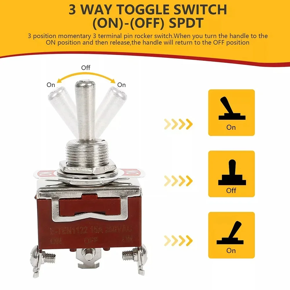 5Pcs Momentary Toggle Switch Heavy Duty Rocker SPDT 3 Position 3 Pin ON/Off/On Momentary Toggle Switches With Waterproof Covers
5Pcs Momentary Toggle Switch Heavy Duty Rocker SPDT 3 Position 3 Pin ON/Off/On Momentary Toggle Switches With Waterproof Covers