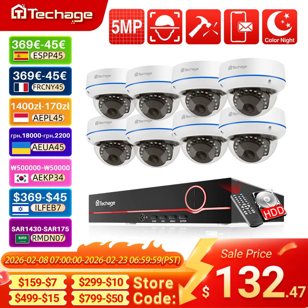 Techage H.265 5MP 8CH POE система камер односторонняя аудио антивандальная камера металлическая внутренняя система видеонаблюдения комплект видеонаблюдения P2P
Techage H.265 5MP 8CH POE система камер односторонняя аудио антивандальная камера металлическая внутренняя система видеонаблюдения комплект видеонаблюдения P2P