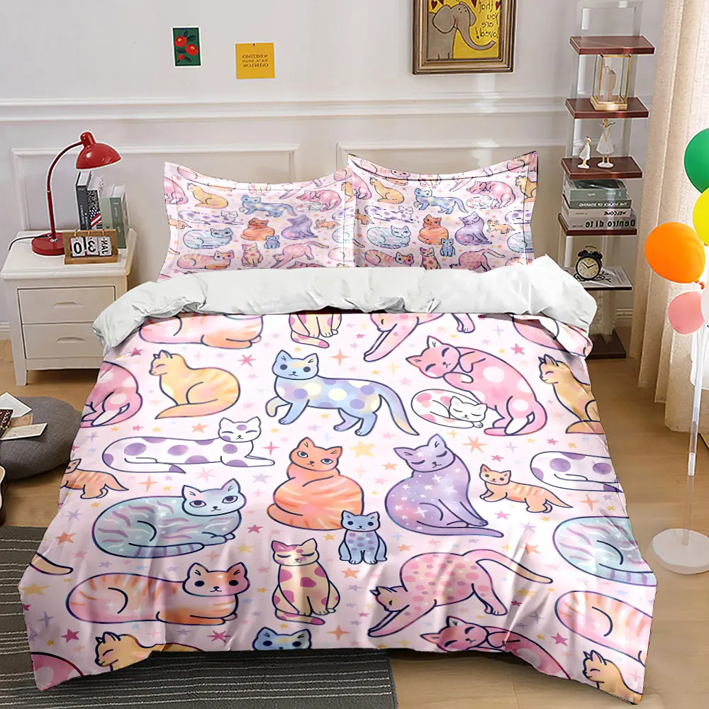 3Pcs Pastel Cat Bedding Set, Watercolor Kittens and Stars Print Duvet Cover + 2 Pillowcases, Whimsical Cat Lover Decor
3Pcs Pastel Cat Bedding Set, Watercolor Kittens and Stars Print Duvet Cover + 2 Pillowcases, Whimsical Cat Lover Decor