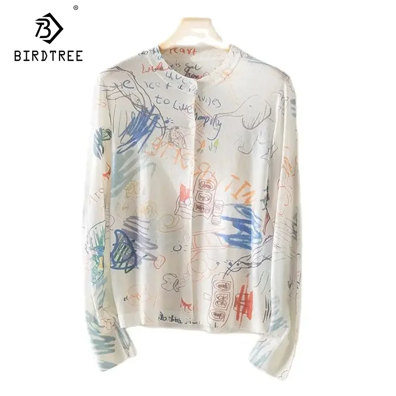 Birdtree, Acetate Sheep Wool, Cardigan for Women, Long Sleeved Cartoon Sweaters, Office Lady, 2024 Fall Winter Thin Top C49435QM
Birdtree, Acetate Sheep Wool, Cardigan for Women, Long Sleeved Cartoon Sweaters, Office Lady, 2024 Fall Winter Thin Top C49435QM