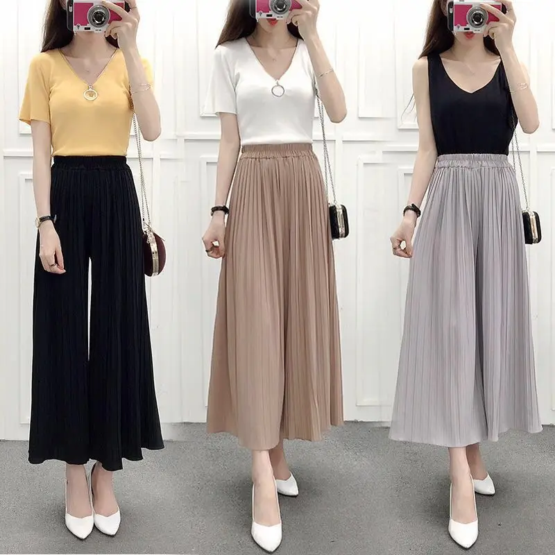 2024 Women Spring Summer New Loose Wide-leg Pants Female Elastic Waist Thin Skirt Pants Ladies Solid Color Casual Trousers N37
2024 Women Spring Summer New Loose Wide-leg Pants Female Elastic Waist Thin Skirt Pants Ladies Solid Color Casual Trousers N37