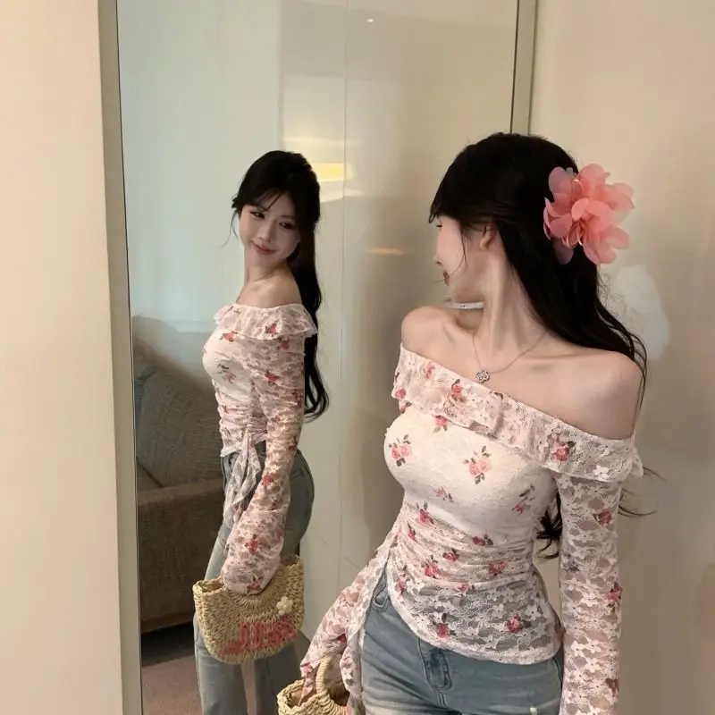 Pure Sexy Flower Printed Long-sleeved Shirt Women's Spring Summer Off Shoulder Ruffled Slim Hot Girl Top Fashion Female Clothes
Pure Sexy Flower Printed Long-sleeved Shirt Women's Spring Summer Off Shoulder Ruffled Slim Hot Girl Top Fashion Female Clothes