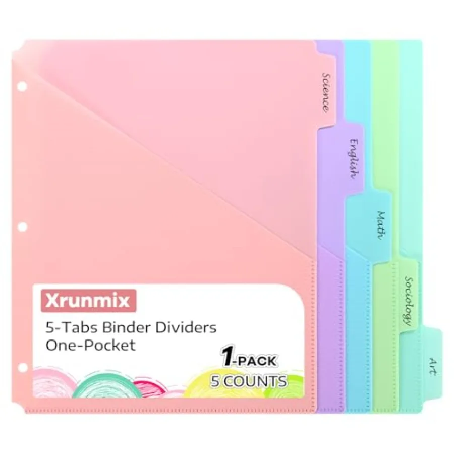 5 Tabs Dividers with Pockets for 3 Ring Binder, 5 Count Binder Dividers for US Letter Size, Tabbed Dividers for School, Office,
5 Tabs Dividers with Pockets for 3 Ring Binder, 5 Count Binder Dividers for US Letter Size, Tabbed Dividers for School, Office,