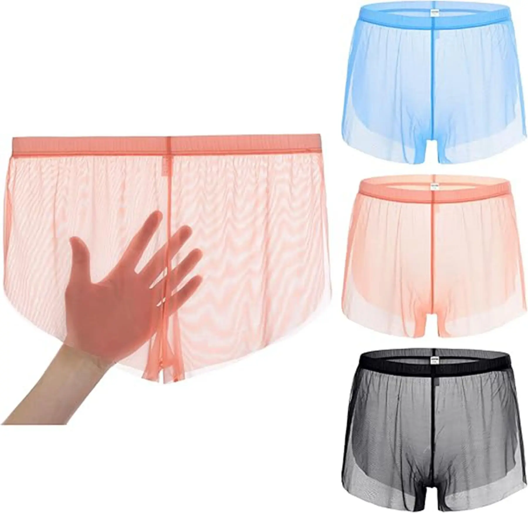 Jinshi Men's Mesh See Through Boxers Sexy Silk Underwear Sheer boxer trunk, Athletic Ultra-thin Split Side Loose Shorts
Jinshi Men's Mesh See Through Boxers Sexy Silk Underwear Sheer boxer trunk, Athletic Ultra-thin Split Side Loose Shorts