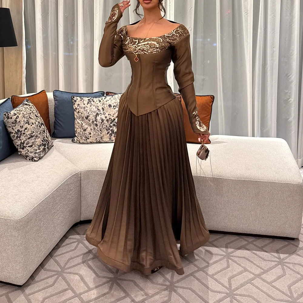 Women's A-line Evening Dresses Ankle-length Off The Shoulder Full Sleeve Prom Gown Fashion Sequined Draped Customized Gowns
Women's A-line Evening Dresses Ankle-length Off The Shoulder Full Sleeve Prom Gown Fashion Sequined Draped Customized Gowns