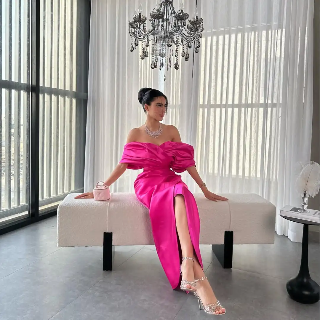 Ярко-розовое вечернее платье с открытыми плечами по индивидуальному заказу, 2025, плиссированное свадебное платье, вечерние платья для женщин, гала-длина до щиколотки 
Ярко-розовое вечернее платье с открытыми плечами по индивидуальному заказу, 2025, плиссированное свадебное платье, вечерние платья для женщин, гала-длина до щиколотки