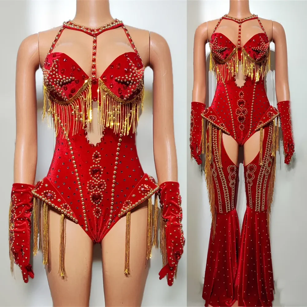 Sexy Red Rhinestones Tassel Gloves Bodysuit Show Dance Outfit Women Singer Dance Team Concert Nightclub Bar Performance Costume
Sexy Red Rhinestones Tassel Gloves Bodysuit Show Dance Outfit Women Singer Dance Team Concert Nightclub Bar Performance Costume