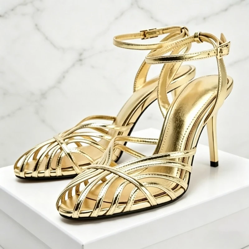 Gold Luxury Designer Backless Heeled Sandals Women Narrow Band Hollow Sexy Banquet Dress Shoes Brand High Heels Women Pumps
Gold Luxury Designer Backless Heeled Sandals Women Narrow Band Hollow Sexy Banquet Dress Shoes Brand High Heels Women Pumps