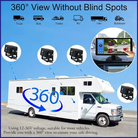 10.36 "4 Channel Recorder Smart Blind Spot Radar BSD Alarm Car DVR Monitor with 4 PCS AHD 1080P IR Camera For Truck Bus