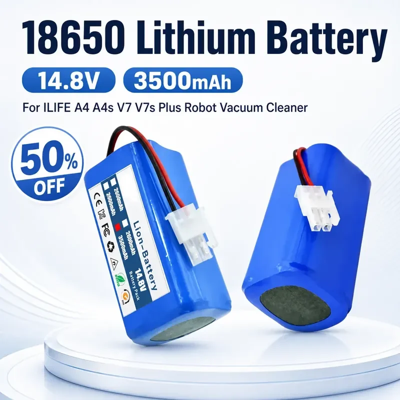 14.8V 3500mAh 18650 Lithium Battery with Long Battery Life, For ILIFE A4 A4s V7 V7s Plus Robot Vacuum Cleaner
14.8V 3500mAh 18650 Lithium Battery with Long Battery Life, For ILIFE A4 A4s V7 V7s Plus Robot Vacuum Cleaner