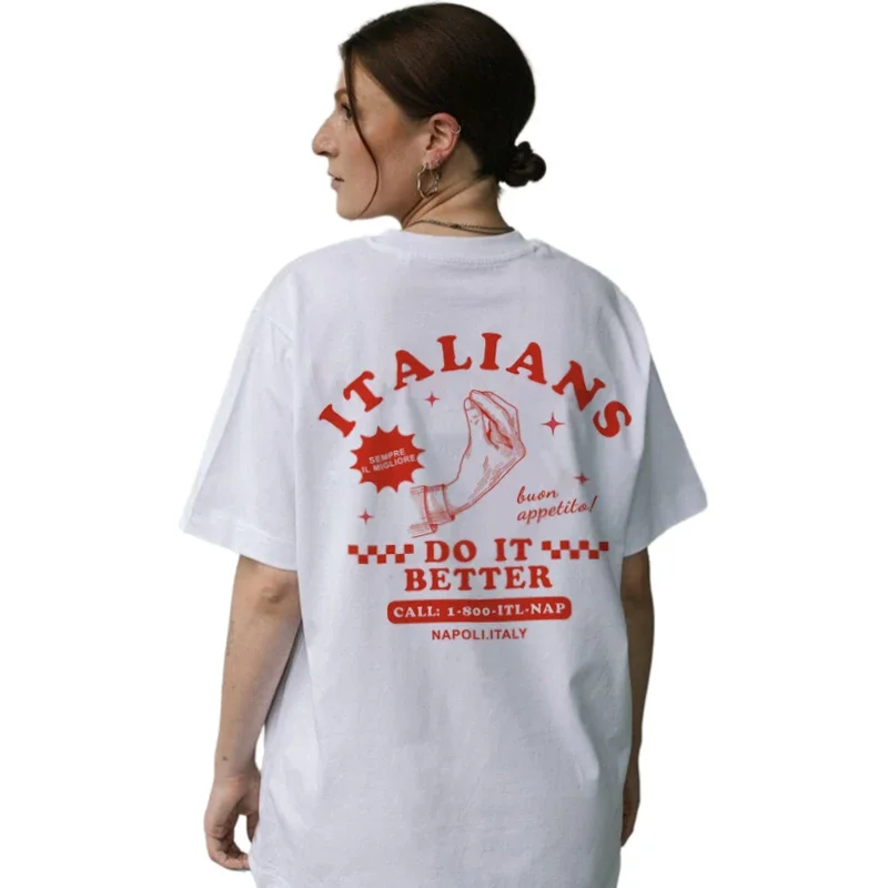 Italians Do It Better Funny T-Shirt Back Print Loose Retro Style Italy Lover T Shirt Cute Italian Food Shirt Unisex Tops Gifts
Italians Do It Better Funny T-Shirt Back Print Loose Retro Style Italy Lover T Shirt Cute Italian Food Shirt Unisex Tops Gifts