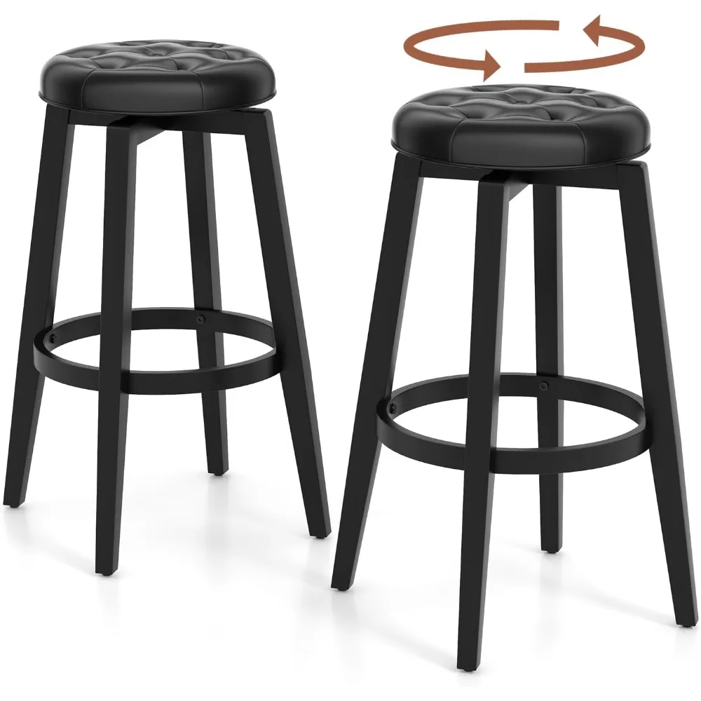 360° Swivel Bar Stools Set of 2, 30-inch Height Vintage Upholstered Rubberwood Backless Bar Chairs with Footrest, Retro Kitchen
360° Swivel Bar Stools Set of 2, 30-inch Height Vintage Upholstered Rubberwood Backless Bar Chairs with Footrest, Retro Kitchen