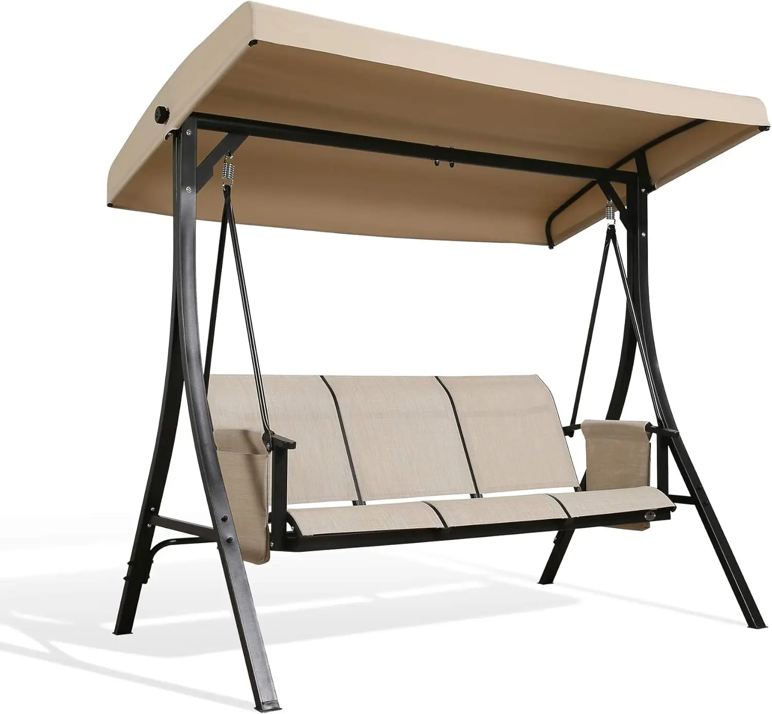 Patio 3-Seat Textilene Porch Swing, Outdoor Swing Glider with Stand and Adjustable Polyester Canopy (Beige)
Patio 3-Seat Textilene Porch Swing, Outdoor Swing Glider with Stand and Adjustable Polyester Canopy (Beige)