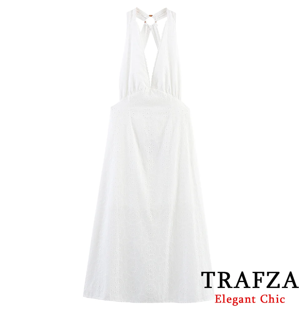 TRAFZA Elegant Women White Long Dress Embroidery V-Neck Backless Zipper Dress New 2025 Summer Fashion Vacation Beach Mujer Dress
TRAFZA Elegant Women White Long Dress Embroidery V-Neck Backless Zipper Dress New 2025 Summer Fashion Vacation Beach Mujer Dress