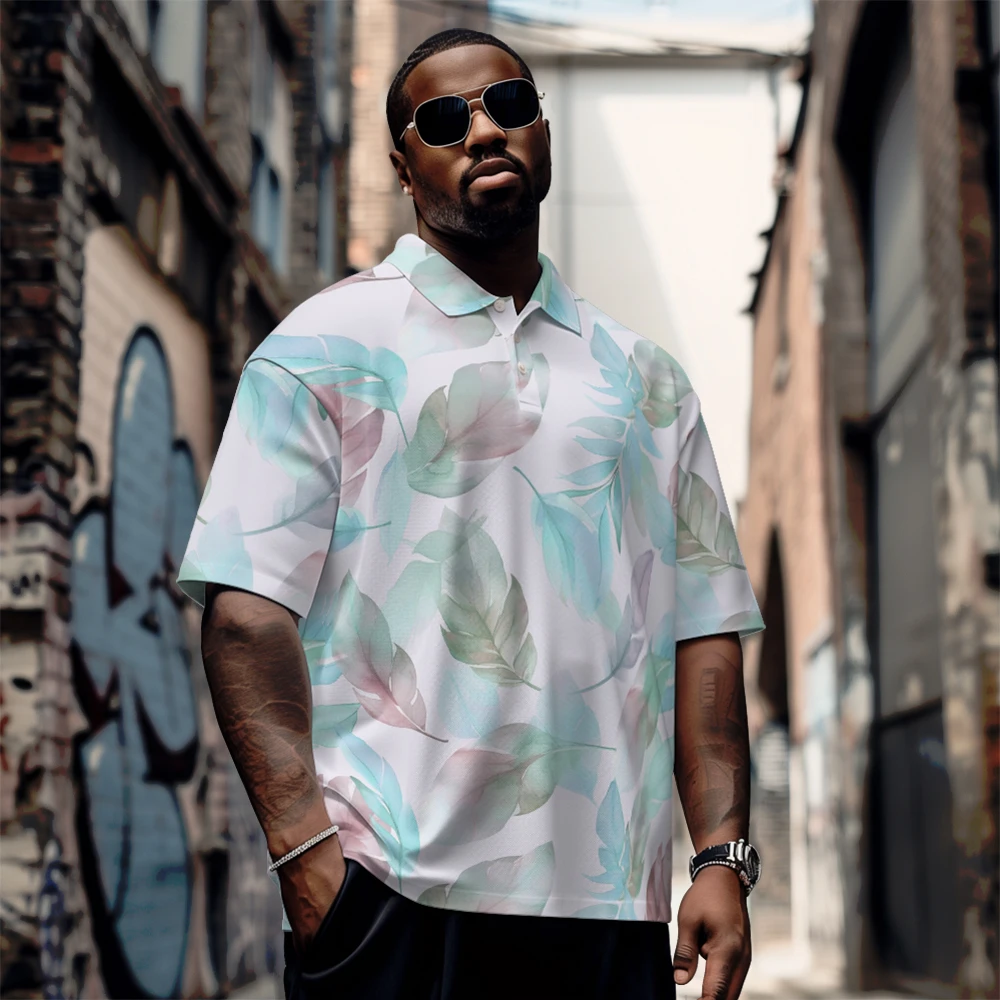 Large men's summer short sleeved lapel Light colored leaves with floral short sleeves Daily casual button polo shirt
Large men's summer short sleeved lapel Light colored leaves with floral short sleeves Daily casual button polo shirt