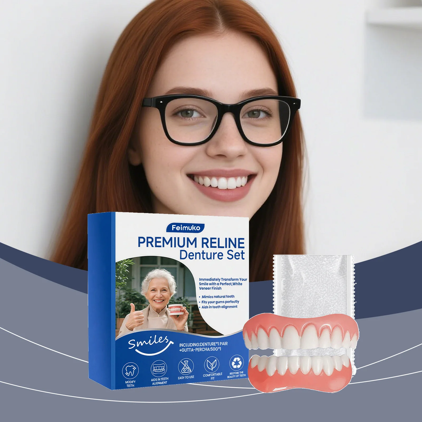 Feimuko Premium Reline Denture Set Comfortable Fit Temporary Fake Teeth Restoration Relining Beads Upper Lower Teeth Veneers Kit
Feimuko Premium Reline Denture Set Comfortable Fit Temporary Fake Teeth Restoration Relining Beads Upper Lower Teeth Veneers Kit