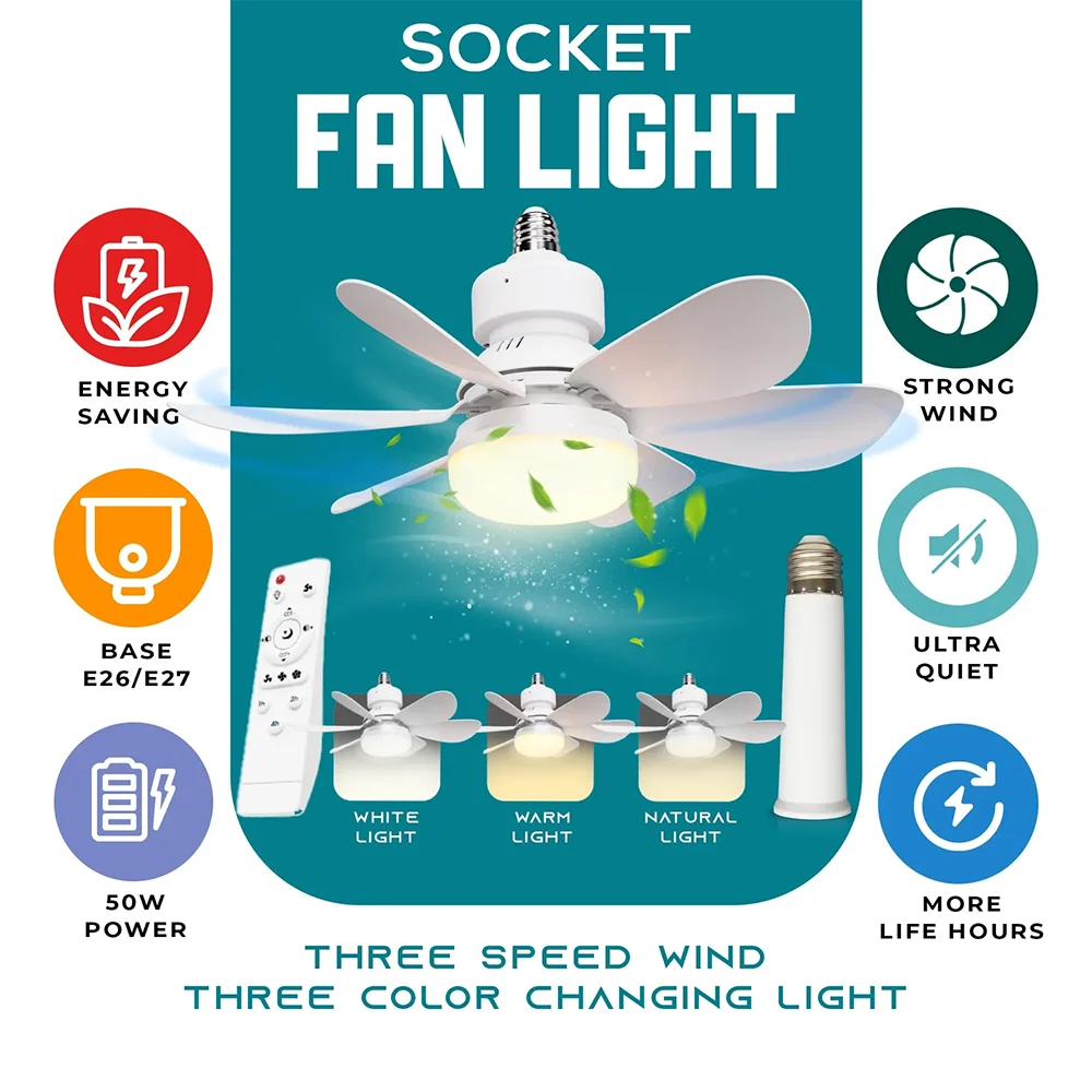 Socket Fan Light Dimmable Small Ceiling Fans with Lights, E26 Base Mini Quiet Fan Lamp for Bedroom Kitchen Home Decoration
Socket Fan Light Dimmable Small Ceiling Fans with Lights, E26 Base Mini Quiet Fan Lamp for Bedroom Kitchen Home Decoration
