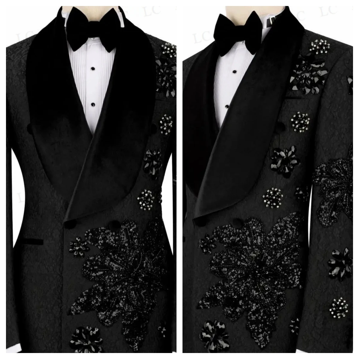 2 Pieces Men Suits FloralAppliques Beads Diamonds Tuxedo One Button Wide Velvet Lapel Formal Prom Wedding Groom Custom Plus Size
2 Pieces Men Suits FloralAppliques Beads Diamonds Tuxedo One Button Wide Velvet Lapel Formal Prom Wedding Groom Custom Plus Size