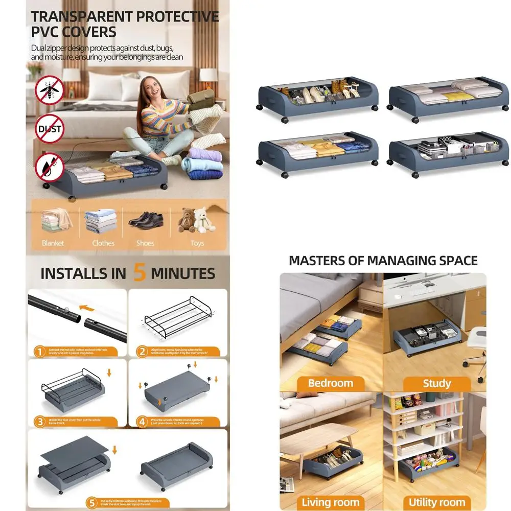 4-Pack Curved 60L Rolling Underbed Storage Boxes for Clothes, Blankets, and Shoes - Gray
4-Pack Curved 60L Rolling Underbed Storage Boxes for Clothes, Blankets, and Shoes - Gray