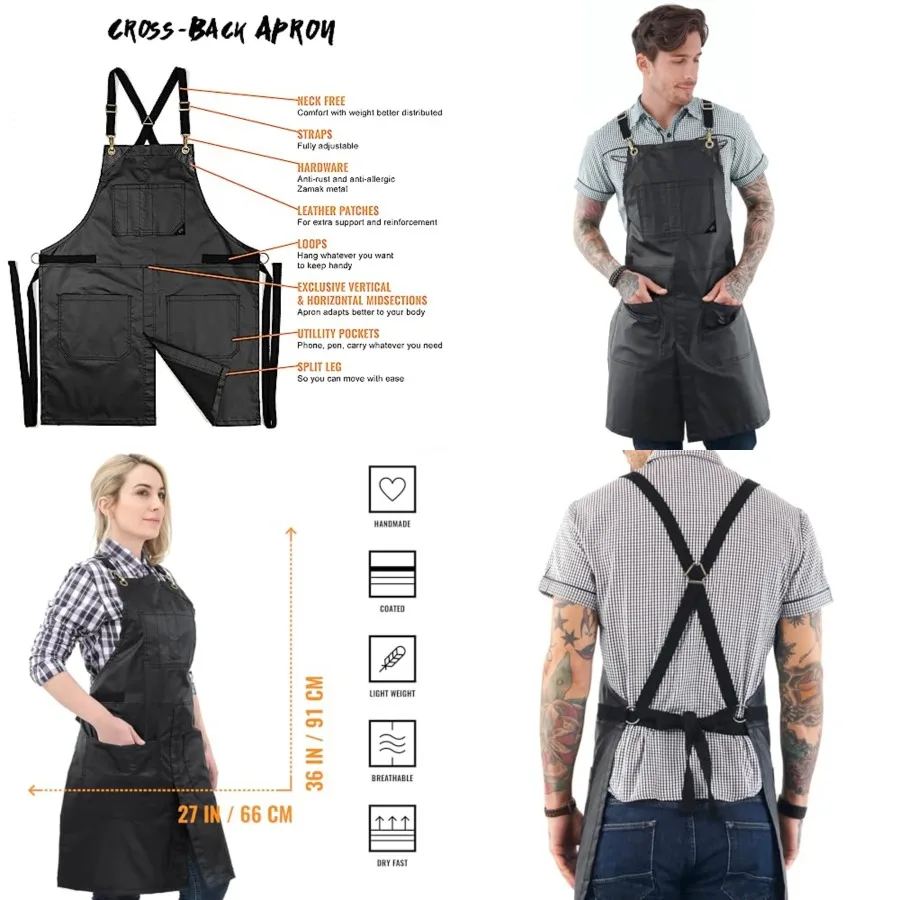 Cross-Back Apron Coated Twill with Leather Reinforcement and Split-Leg Adjustable for Men and Women Pro Barber, Tattoo, Hair St
Cross-Back Apron Coated Twill with Leather Reinforcement and Split-Leg Adjustable for Men and Women Pro Barber, Tattoo, Hair St