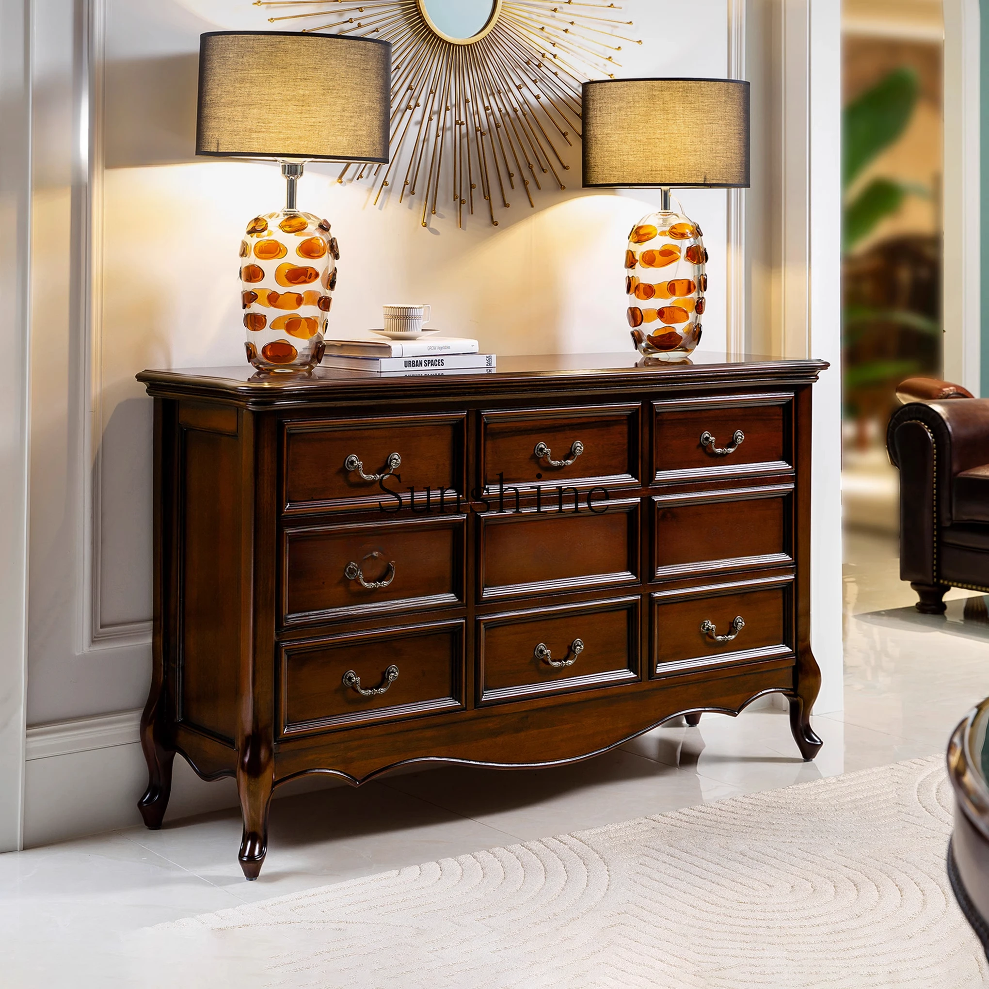 High-end customized villa furniture classic American all-solid wood retro old storage entrance cabinet EA7
High-end customized villa furniture classic American all-solid wood retro old storage entrance cabinet EA7