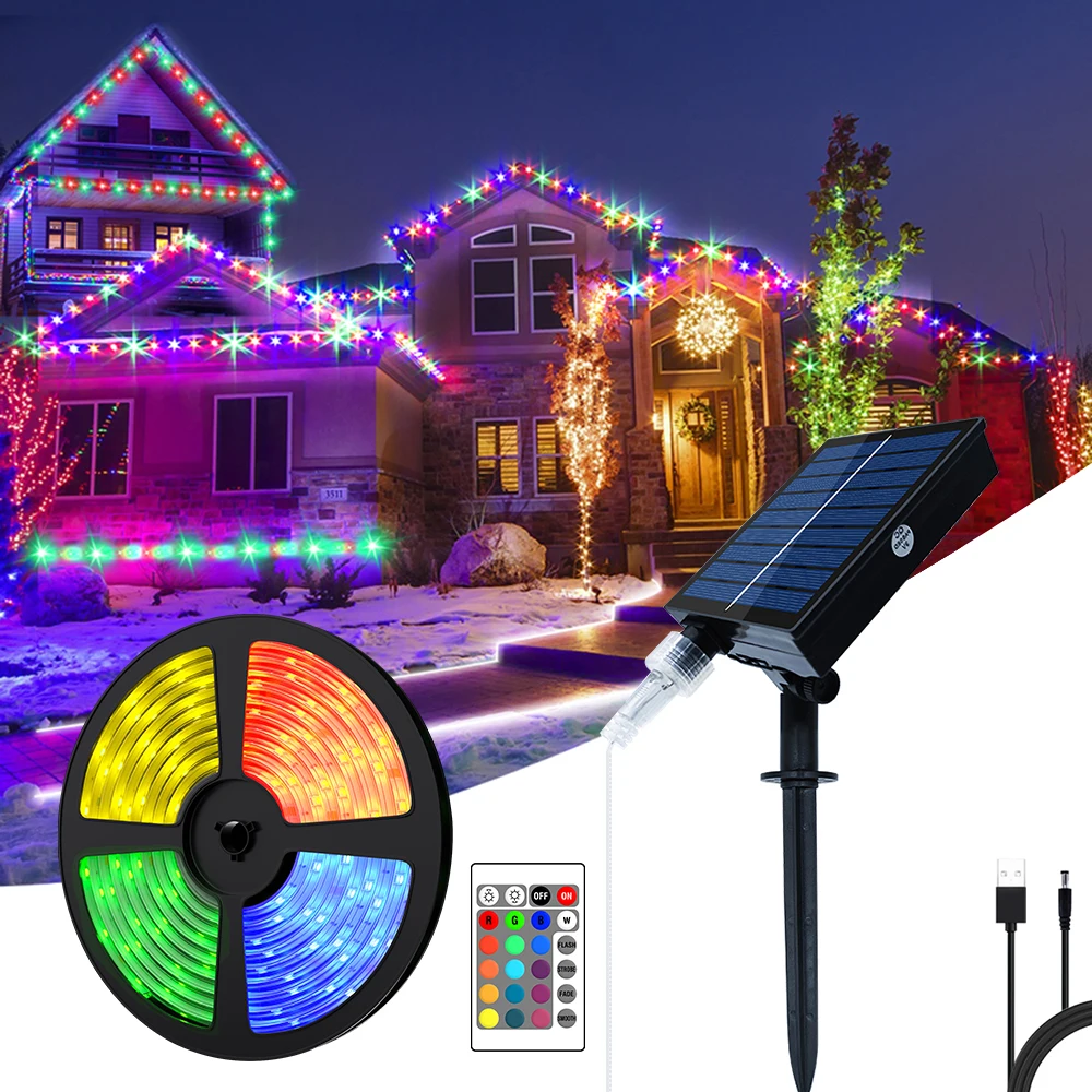 Solar 5050 RGB light strip outdoor LED color decorative string light 5M 10M street garden waterproof Christmas atmosphere light.
Solar 5050 RGB light strip outdoor LED color decorative string light 5M 10M street garden waterproof Christmas atmosphere light.