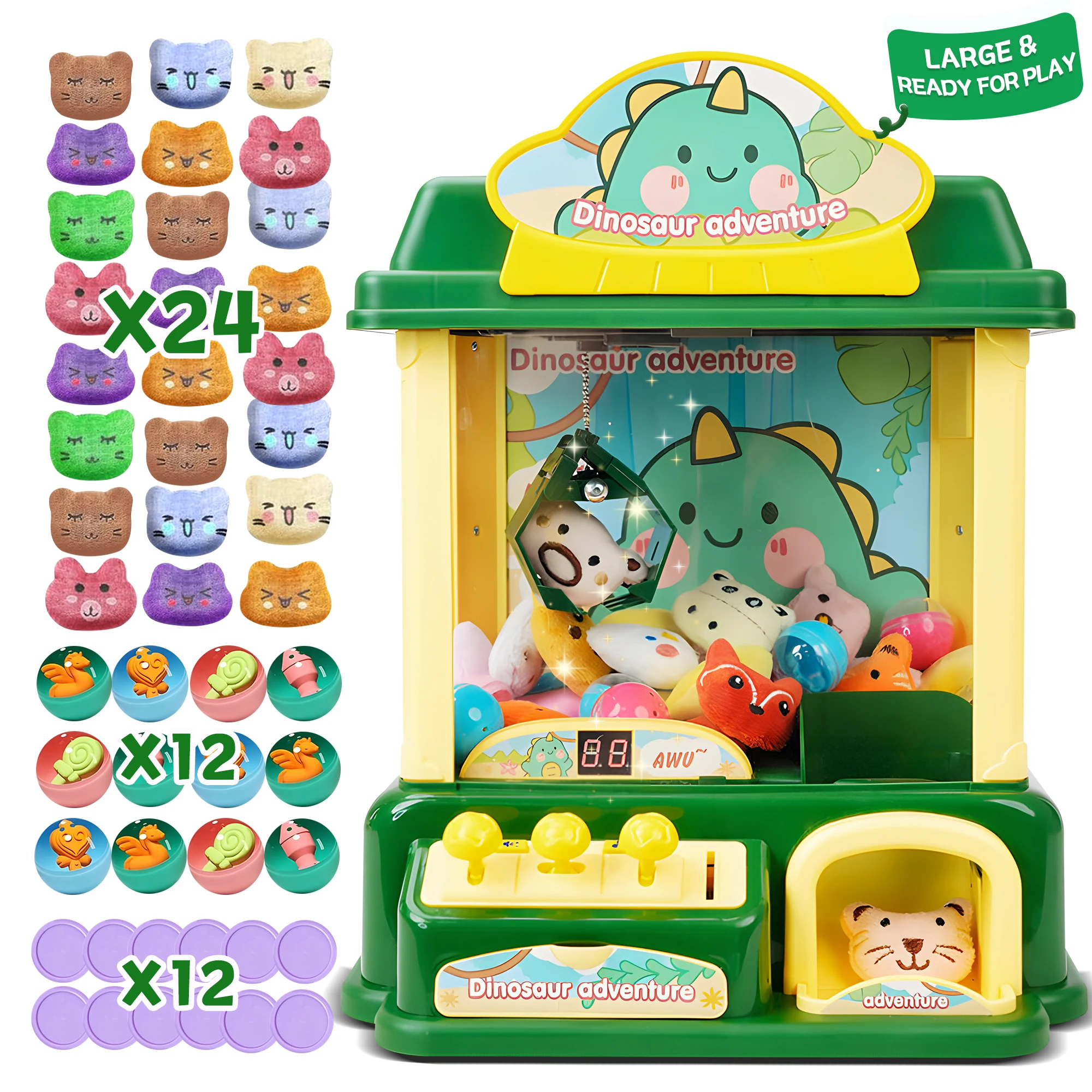 Kids Claw Machine Dinosaur Adventure Large Toy Claw Machine with Plush Toys Light Music Coins Capsules Mini Vending Machine Toy for Boys Girls Ages 4-12 Birthday Gift
Kids Claw Machine Dinosaur Adventure Large Toy Claw Machine with Plush Toys Light Music Coins Capsules Mini Vending Machine Toy for Boys Girls Ages 4-12 Birthday Gift