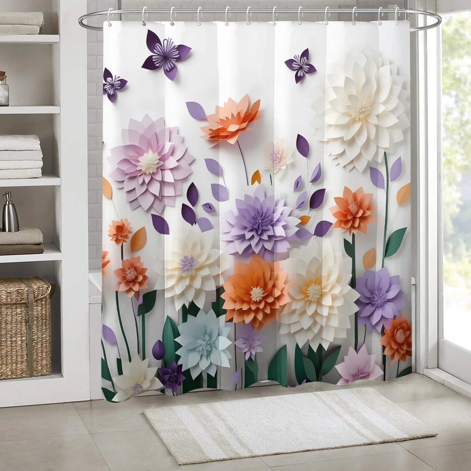 Shower Curtain - Butterfly & Floral Cutouts, 71In, Hooks, Washable, Ideal for Bathrooms, All-Season
Shower Curtain - Butterfly & Floral Cutouts, 71In, Hooks, Washable, Ideal for Bathrooms, All-Season