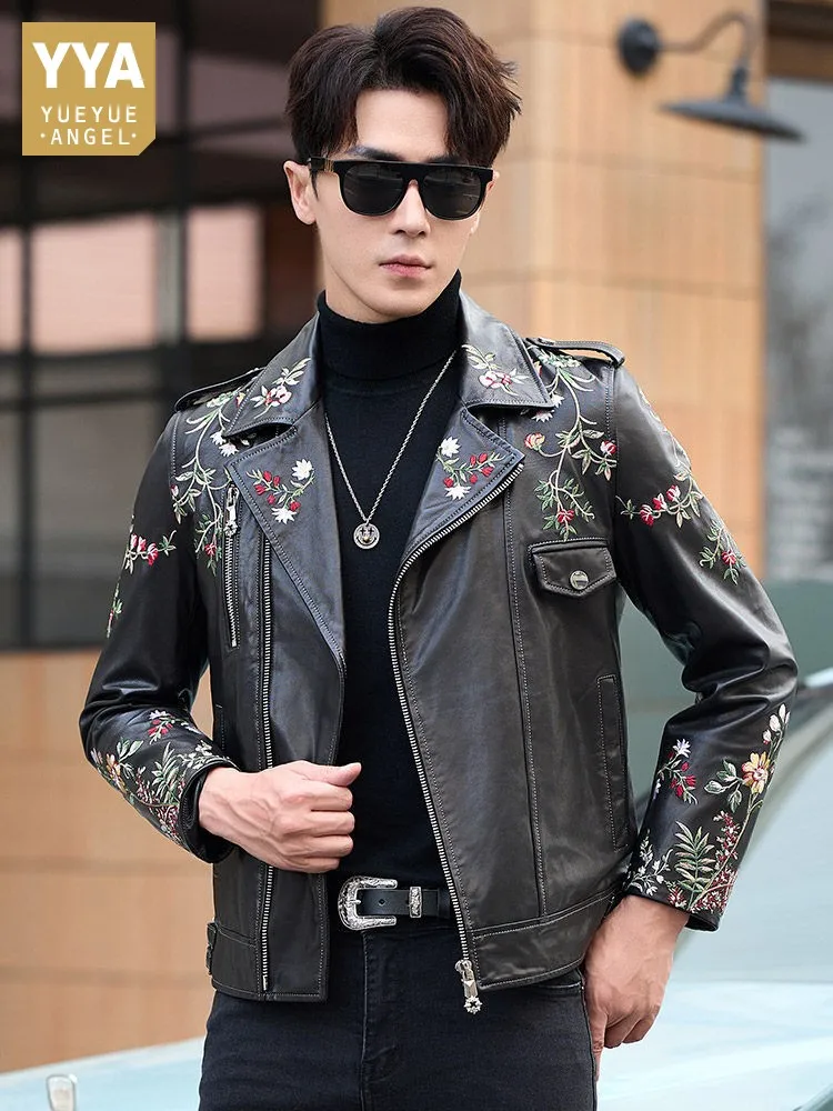 Luxury Male Slim Embroidered Goatskin Jacket Zipper Turndown Collar Natural Leather Coat Mens Short Motorcycle Jackets Autumn
Luxury Male Slim Embroidered Goatskin Jacket Zipper Turndown Collar Natural Leather Coat Mens Short Motorcycle Jackets Autumn