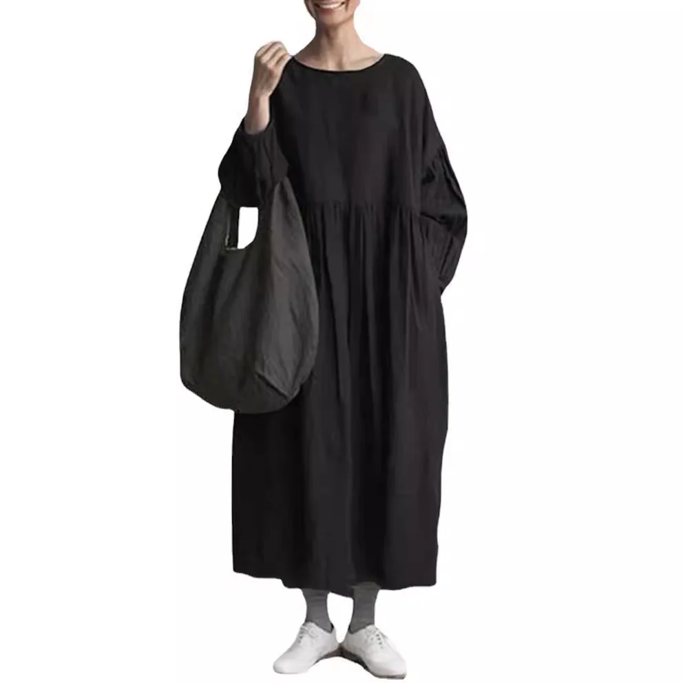 Loose Long Sleeve round Neck Cotton Linen Blend Long Dress Spring New Style plus Size Women's Korean Style Dress
Loose Long Sleeve round Neck Cotton Linen Blend Long Dress Spring New Style plus Size Women's Korean Style Dress