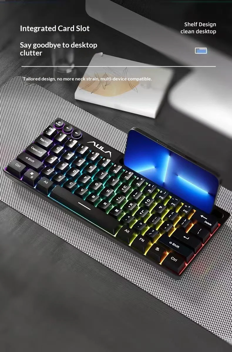 AULA 60% Wired Mechanical Feeling Gaming Keyboard, RGB Backlit Ultra-Compact Keyboard with Integrated Phone Stand, 61 Keys White
AULA 60% Wired Mechanical Feeling Gaming Keyboard, RGB Backlit Ultra-Compact Keyboard with Integrated Phone Stand, 61 Keys White