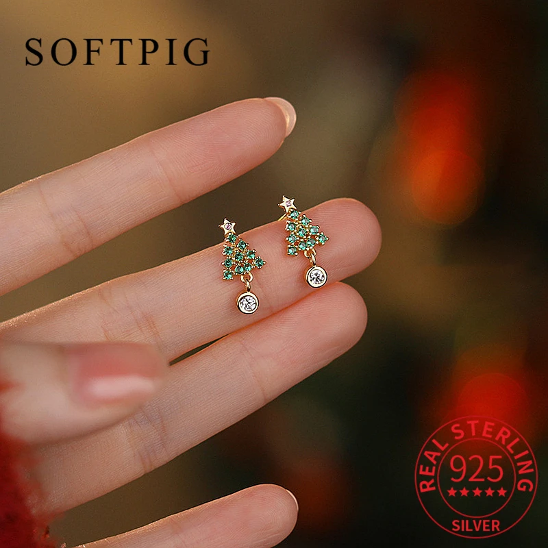 SOFTPIG Real 925 Sterling Silver Zircon Christmas Tree Bell Stud Earrings For Fashion Women Party Cute Fine Jewelry Accessories
SOFTPIG Real 925 Sterling Silver Zircon Christmas Tree Bell Stud Earrings For Fashion Women Party Cute Fine Jewelry Accessories