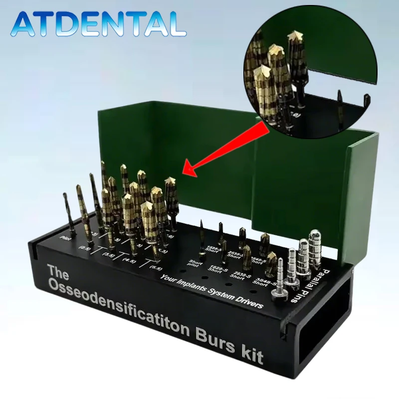 24Pcs Dental Implant Drill Bur Kit High Speed Low Noise for Bone Condensing Ridge Expansion, Corrosion Resistant
24Pcs Dental Implant Drill Bur Kit High Speed Low Noise for Bone Condensing Ridge Expansion, Corrosion Resistant