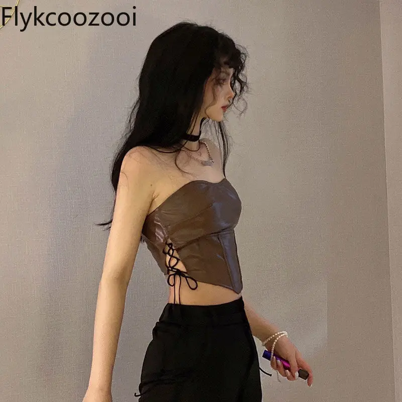 Flykcoozooi High Street Spicy Girl Lace up Waist Slimming Irregular Strapless Tube Top Brown Leather Camisole Crop Tops Women
Flykcoozooi High Street Spicy Girl Lace up Waist Slimming Irregular Strapless Tube Top Brown Leather Camisole Crop Tops Women