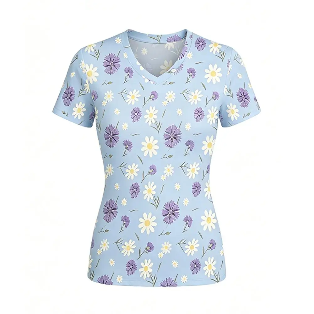 Vacation Style Small Floral Print T-shirt Summer Casual Versatile V-neck Harajuku Tees Women's Basic Slim Fit Short Sleeve Tops
Vacation Style Small Floral Print T-shirt Summer Casual Versatile V-neck Harajuku Tees Women's Basic Slim Fit Short Sleeve Tops