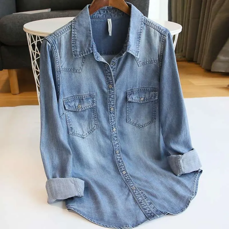 Town op Good Denim irt Women's Long SVE Inner Casual Sle Polyester Fabric Pure Color Autumn Season irt
Town op Good Denim irt Women's Long SVE Inner Casual Sle Polyester Fabric Pure Color Autumn Season irt