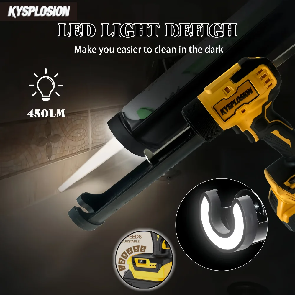 KYS 6 speeds Cordless Electric Caulking Gun Wireless Glass Glue Gun for Doors Windows Filling Sewing Gun Fit Dewalt 20V Battery
KYS 6 speeds Cordless Electric Caulking Gun Wireless Glass Glue Gun for Doors Windows Filling Sewing Gun Fit Dewalt 20V Battery